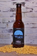 bouteille de bière Voie Lactée avec des grains d'orge et une feuille de houblon